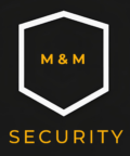 black and white security logo with yellow m
